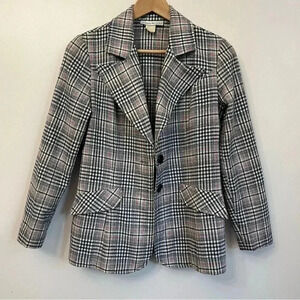 Vintage Boxy Blazer Bobbie Brooks Jacket Wool Blend Plaid Gray Fit Like Size 0-2